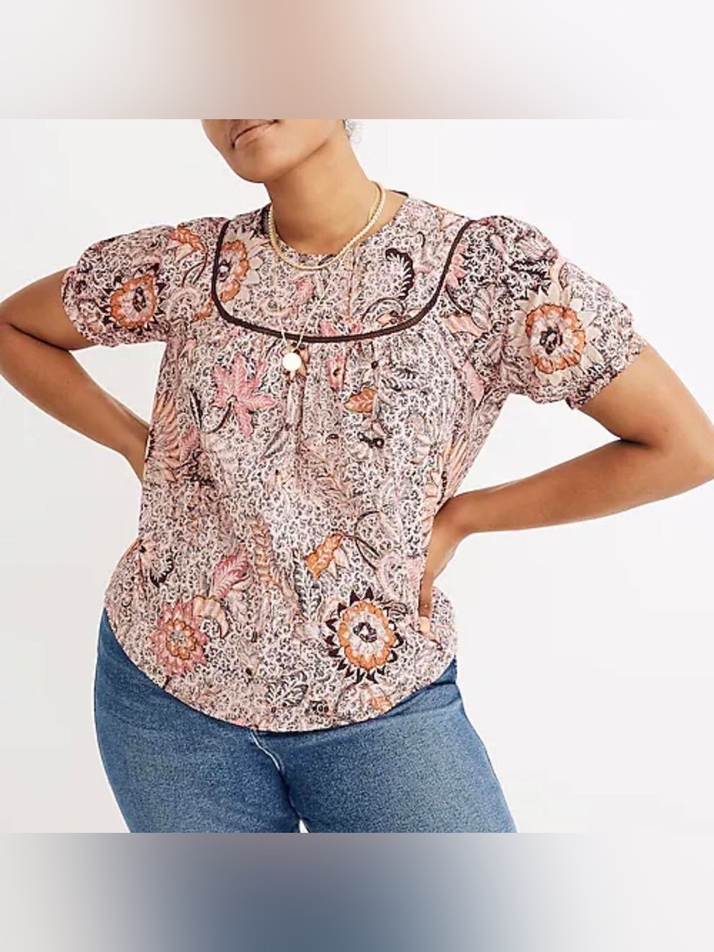 Madewell Yoked Puff-Sleeve Top in Bali Blooms